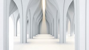 Animation of modern luxury white hall abstract space interior concept 3d render ,There are smooth shape column pattern decorate with led stripe light.