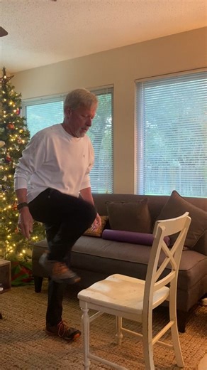 Day 5 - Chair Step Ups! #exercisesnacks #chairstepups #7minworkout #stepups #fitnessover60 #whoyoucallingold #changeyourstory #doable #abalancedyou