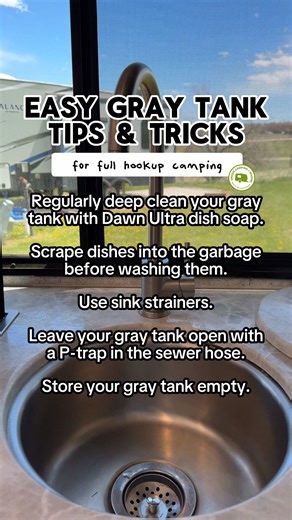 Gray tank maintenance doesn’t have to be gross or confusing! 🙌 Try these easy tips and tricks to keep your RV’s gray water holding tank problem-free. 💡 Important Reminder: Never leave your gray tank open in freezing temperatures or when there’s a visible sewer fly infestation #rvhelp #camperlifestyle #rveducation #rvtravel #rving #rvlifestyle #rvlife #camperlife #rv #rvliving #traveltrailer #rvcamping #rvtipsandtricks #rvtips #rvhacks #campertrailer #vanlife #vanlifestyle #fulltimerv #weekendw