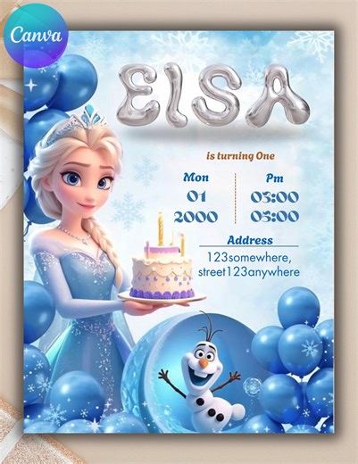 Frozen 1st Birthday Invitation, Winter Wonderland Party Invite (digital Download) - Etsy