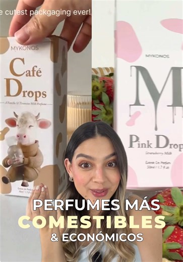 👀Hablemos claro… hay perfumes que no solo huelen rico, ¡huelen comestibles! 🤤🔥y además son ECONÓMICOS😱 Este año conocí Pink Drops💗 & Café Drops🤎 de @officialmykonos : dos joyitas que parecen dulces embotellados😍🍨Huelen tan deli que te conviertes en el postre favorito de cualquiera🙊😏 🖇️Cuál probarías tú?😋👇🏻