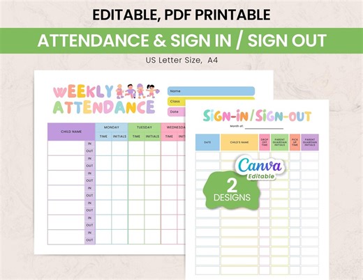 Sign in Sign Out Sheet, Weekly Attendance Sheet for Preschool, Childcare, Daycare, Attendance Record, Daycare Forms, Canva Editable, PDF - Etsy
