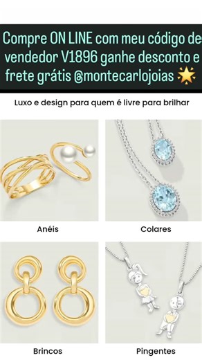 JU BARBOSA CÓDIGO DE VENDEDOR V1896💎monte carlo on Instagram: "Compre ON LINE com meu código de vendedor V1896 ganhe desconto e frete grátis @montecarlojoias 🌟 #montecarlojoias #codigodescontov1896 #codigovendedorv1896 #joias #ouro18k"
