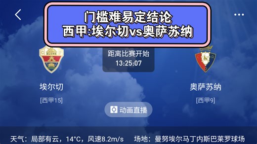 西甲:埃尔切vs奥萨苏纳——门槛难易定结论