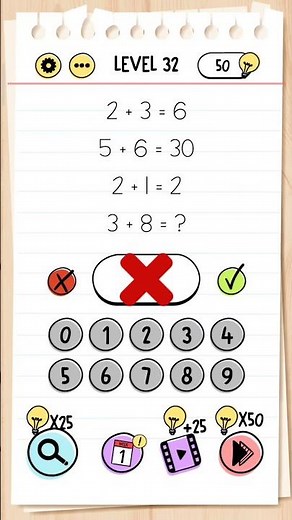 2 + 3 = 6, 5 + 6 = 30, 2 +1 = 2, 3 + 8 = ?, Brain Test Level 32