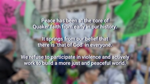 Peace has been at the core of Quaker faith from early in our history. It springs from our belief that there is ‘that of God’ in everyone. Quakers from across Britain spoke to us about what radical peacemaking means to them and how these values are reflected in their lives. To find out more about our work for peace, visit: www.quaker.org.uk/peace Music: Sing truth to power - The Climate Choir Movement - www.climatechoirmovement.org | Quakers in Britain