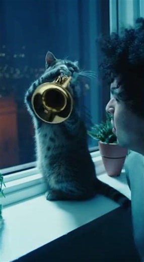 Midnight Serenade: Cat Plays Trumpet 🌙🐱