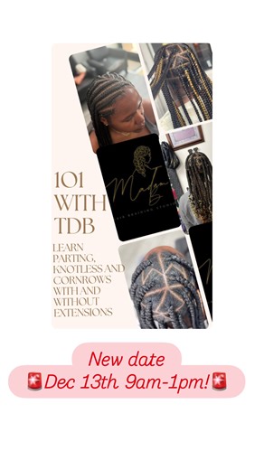 ✨ Braiding 101 with TDB ✨ Level up your braid game Dec 13th in Jersey City! 💁🏾‍♀️ Hands-on training, snacks, good vibes, and skill-building for YOU, your kids, or your business. 💵 $250 | 9am–1pm | Limited spots! 📍370 Pacific Ave, JC Let’s braid, laugh & learn — bring that good energy! 💫