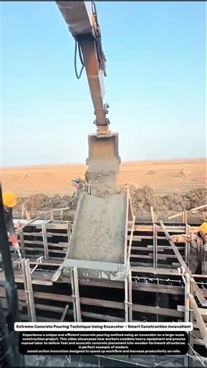 Extreme Concrete Pouring Technique Using Excavator – Smart Construction Innovation!