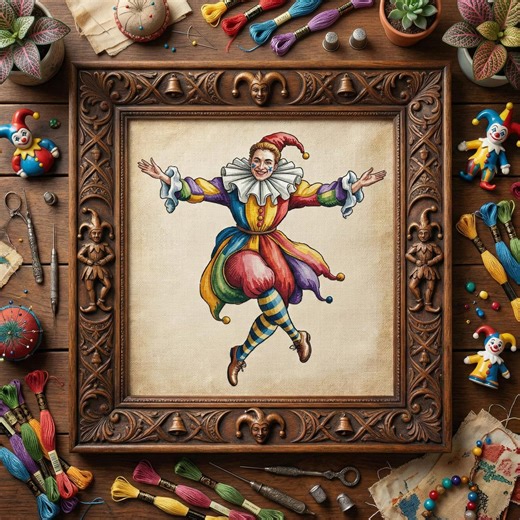Dancing Jester Cross Stitch Pattern: Colorful Carnival Character – Embroidery PDF - Etsy