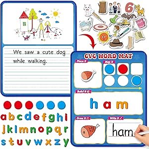 CVC Word Games,Phonics Games,Magnetic Letters & Dry Erase Board,Refrigerator Fridge Alphabet ABC Magnets for Kids Toddlers,Elkonin Box,Speech Therapy,Spelling Reading Manipulative Classroom