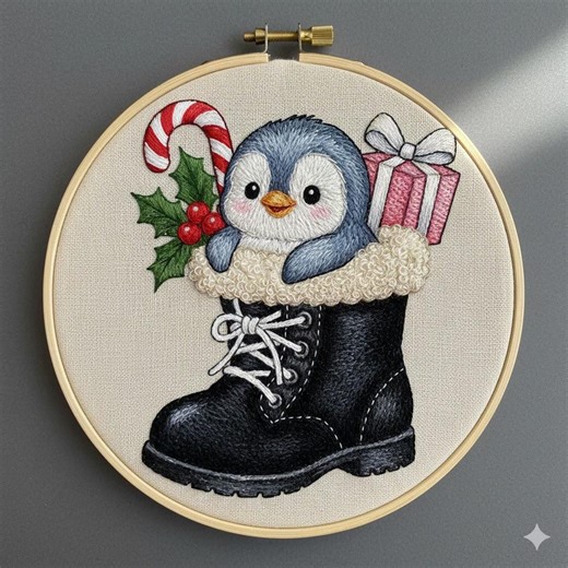 Penguin in Boot Embroidery Design, Christmas Embroidery Template PDF File (instant Download) - Etsy