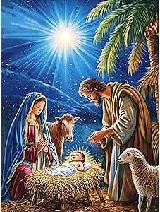 DIYDECORFUN Nativity Diamond Art Kits for Adults Beginners,5D Jesus Diamond Painting Kit,Full Round Drill Paint with Diamonds Religious Dot Gems Art for Wall Decor 12x16 Inch