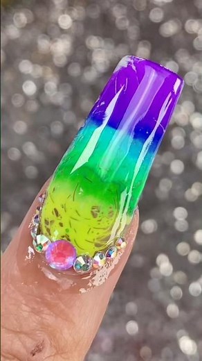 Yellow, Green, Blue, Purple Ombre 💅🏽 ilysmnails .com #nails #nailsart #satisfying #asmr #art