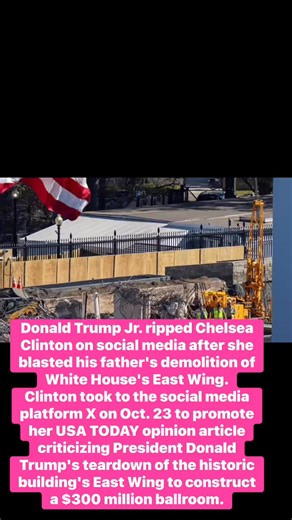 Donald Trump Jr. ripped Chelsea Clinton on social media after she blasted his father's demolition of White House's East Wing.Clinton took to the social media platform X on Oct. 23 to promote her USA TODAY opinion article criticizing President Donald Trump's teardown of the historic building's East Wing to construct a $300 million ballroom. | Goodness news USA