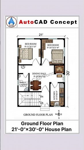 21x30 House Plan with Interior Furniture Layout | 2 BHK House Design 🏠 House Design