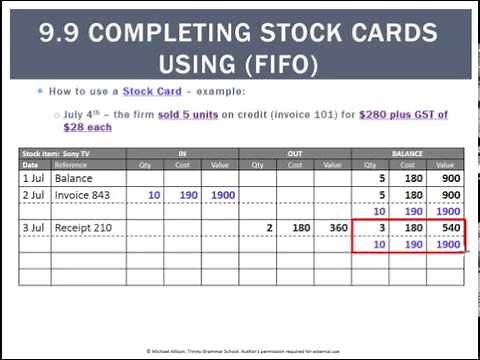 9.9 Completing Stock Cards using FIFO