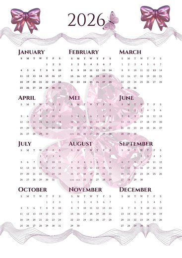 2026 Cute Girl Calendar • Pink Aesthetic Digital Calendar • Kawaii Printable Planner • Pastel Wall Calendar 2026 • Digital Download - Etsy