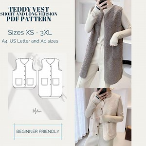 Teddy Vest Sewing Pattern: Woman Sleeveless Coat (XS-XXXL) (digital Download) - Etsy