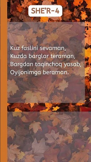 Kuz fasli haqida she'rlar o'zbek tilida bolalar uchun