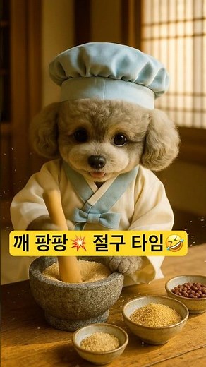 🌕 추석 송편 만들기 도전!🥟 깨 다 튀는 절구 타임🤣 | 강아지 셰프 ASMR | Songpyeon K-Food Shorts | チュソク ソンピョン作り🥟 ごま臼タイム🤣