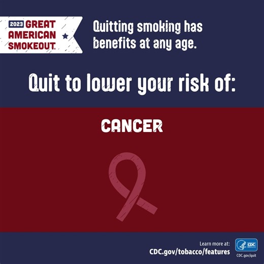 No matter your age or how long you’ve been smoking, take the first step toward a healthier life by quitting smoking. Make a plan to quit this Great American Smokeout: https://bit.ly/46JxZmD | CDC
