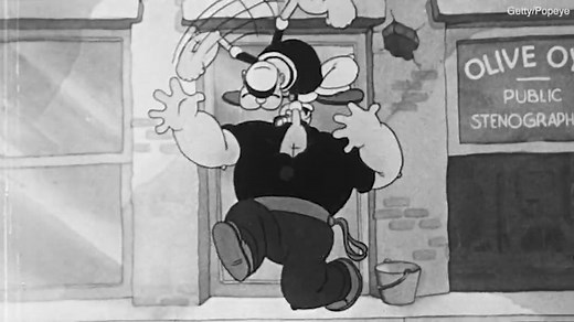 Popeye eats spinach to save himself and Olive Oyl from Bluto