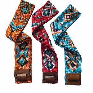 Beaded Stretch Belt: Rodeo Cowgirl Style With Wood Buckle - Etsy