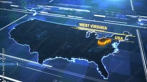 West Virginia US state border 3D modern map with a name, region outline
