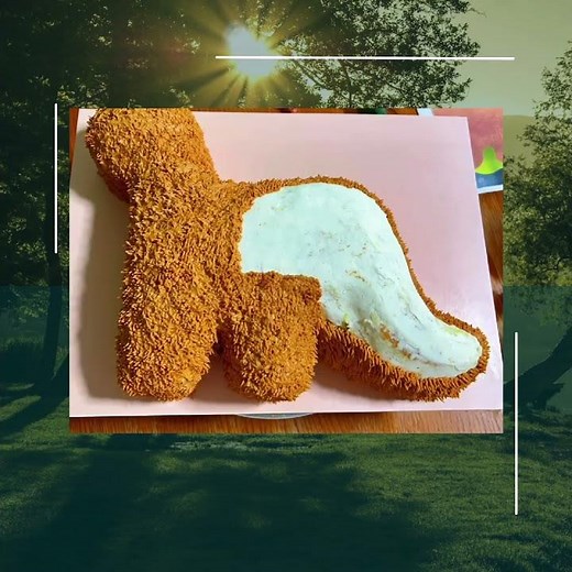How to make Dinosaur Chicken Nugget Cake! Clear sheet cake box from: sweetdegreeskitchen.com