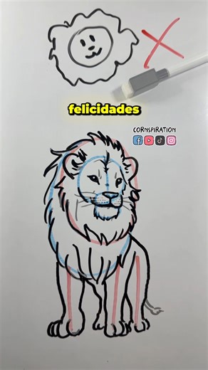 Cómo dibujar un león paso a paso 🦁 #dibujo #arte #tutorial #drawing #art | Cornspiration