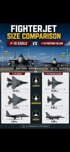 F-15 Eagle vs F-16 Fighting Falcon Size Comparison ✈️ #fighterjet #aviation #shorts
