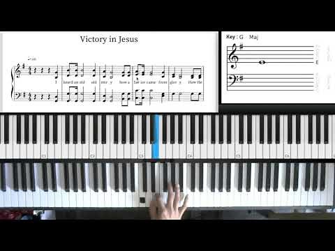 How to play "Victory in Jesus" Beginner to Advanced - Hymn-playing piano lesson/ tutorial