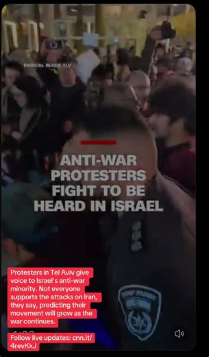 #iranvsisreal Protesters in Tel Aviv give voice to Israel's anti-war minority. Not everyone supports the attacks on Iran, they say, predicting their movement will grow as the war continues. Follow live updates: cnn.it/4revKkJ #StopTheWarNow!!! #letloveleadalways❤💋❤