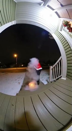 Santa Claus trying to steal bait package from porch suddenly package exploded when he pick it up