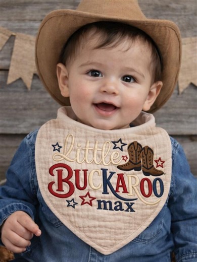 Personalized Little Buckaroo Baby Bib, Muslin Cotton Bandana, Western Cowboy Gift - Etsy