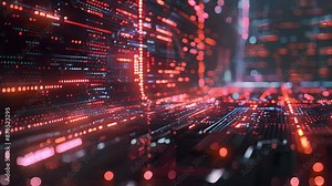 3D futuristic background iot neon vibrant light abstract cyber security, grid line matrix. Future high tech computer science technology internet network digital intro presentation.