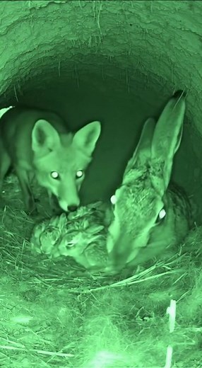 Fox Crawls Into Burrow to Ambush Mother Rabbit — But She Defends Her Babies With a Fierce, Unexpected Counterattack Woodland Hills, California – November 24, 2025 A night-vision wildlife camera captured a terrifying moment deep inside a rabbit burrow when a fox silently crept down the tunnel toward a mother rabbit and her newborn kits — only to be met with a level of ferocity few people ever expect from such a gentle animal. The footage begins with the mother rabbit nestled over her tiny babies,