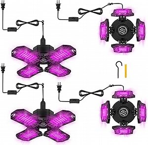 Deformable LED Black Light 60W, 4 Pack Blacklight with Plug and Switch, Black Lighting for Glow Party, Purple Neon Black UV Lamp Bulb Lightbulb for Halloween Decor, Bedroom, Tapestry, Poster