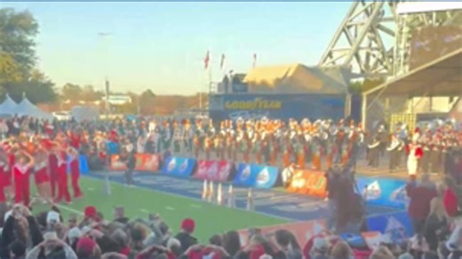 The Ohio State Marching Band performs “Carmen Ohio” outside of AT&T Stadium. | 10TV - WBNS