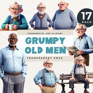Grumpy Old Men Clipart, Funny Old Man Clipart, Elderly Grandpa Clip Art, Grandfather, Senior, Funny Old People, Retirement Quirky Characters - Etsy