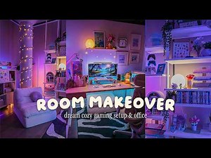 Office & game room makeover 🪴🖥️ cozy desk setup, warm lights, comfy seating, budget decor haul
