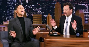 Trevor Noah and Jimmy Fallon perform dueling impressions of Trump smoking weed
