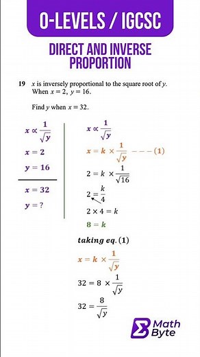 Direct and Inverse Proportion | O Levels | IGCSE | V1 - #maths #olevels #igcse #shorts #trending