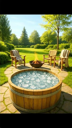 Outdoor Ice Bath & Fire Ambience | Calm Morning Spa Vibes ❄🔥