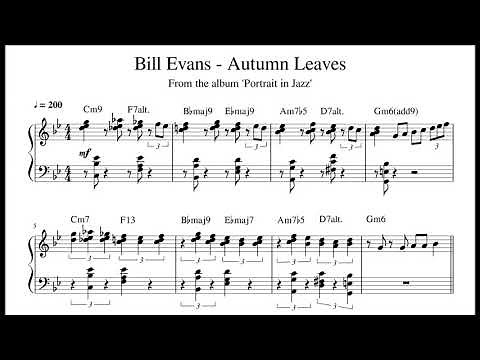 Bill Evans - Autumn Leaves - Piano Transcription (Sheet Music in Description)