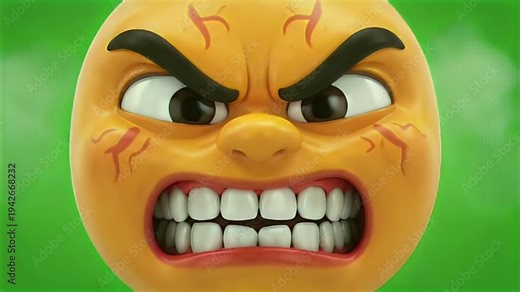 Close up of an angry emoji with gritted teeth and furrowed brow, expressing intense frustration and rage