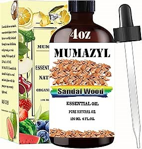 Sandalwood Essential Oil, Sandalwood Oil 4 Fl Oz 120ML for Diffuser Humidifier Yoga Cleaning DIY Candle Soap Making MUMAZYL Essential Oils