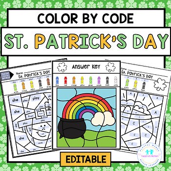 Editable St. Patrick's Day Color by Code - Color by Sight Words Coloring Sheets