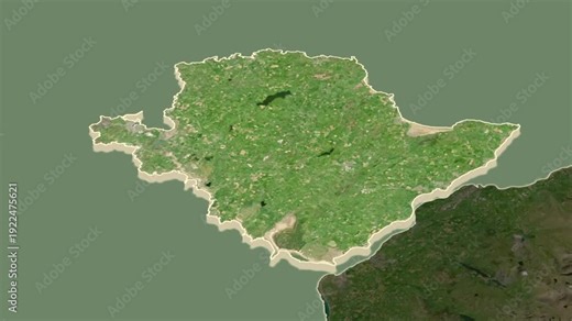 Isle Of Anglesey region, Wales - Great Britain, extruded on the map. Animation